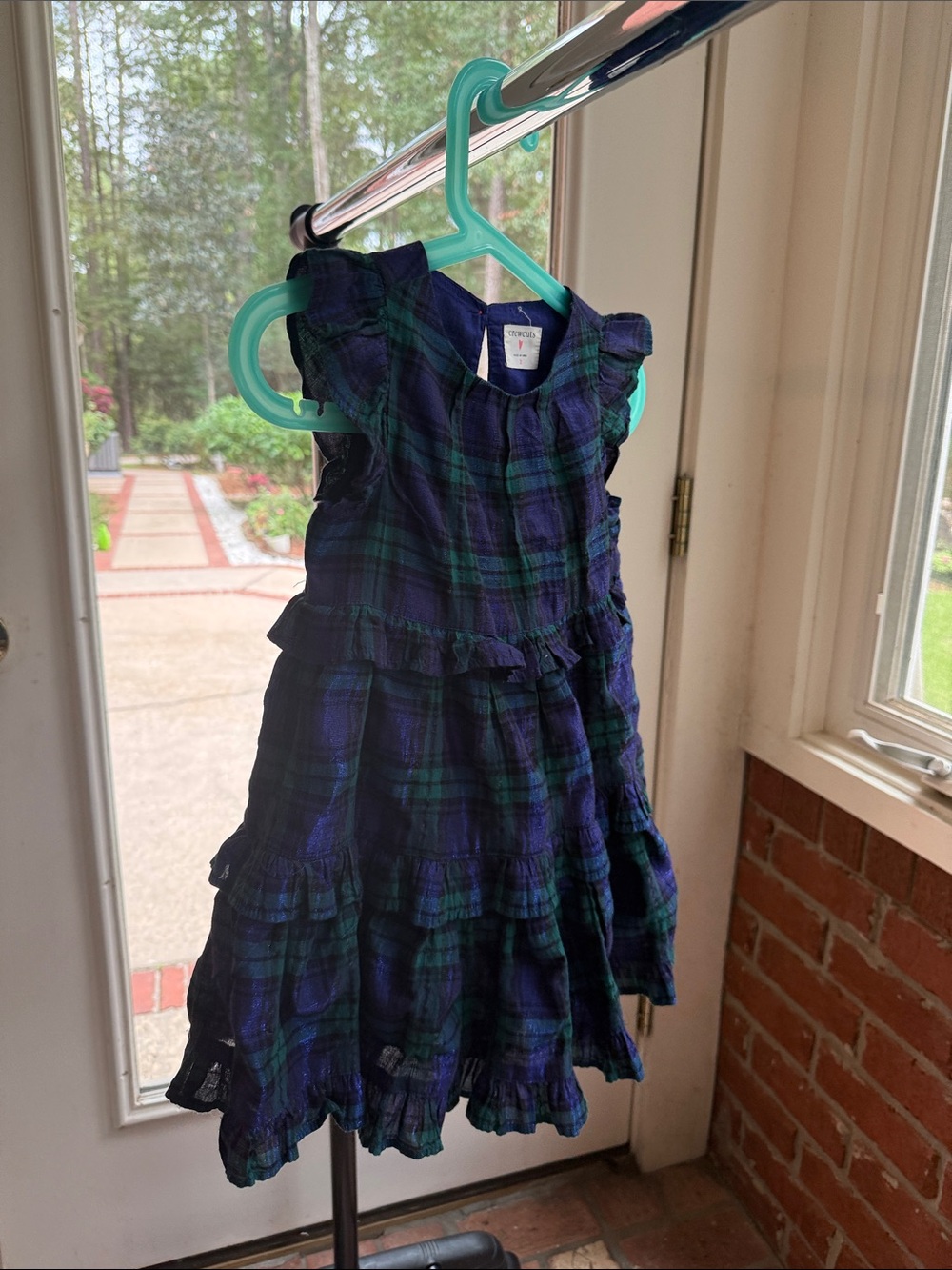 Girls' Navy & Green Plaid Ruffle Dress